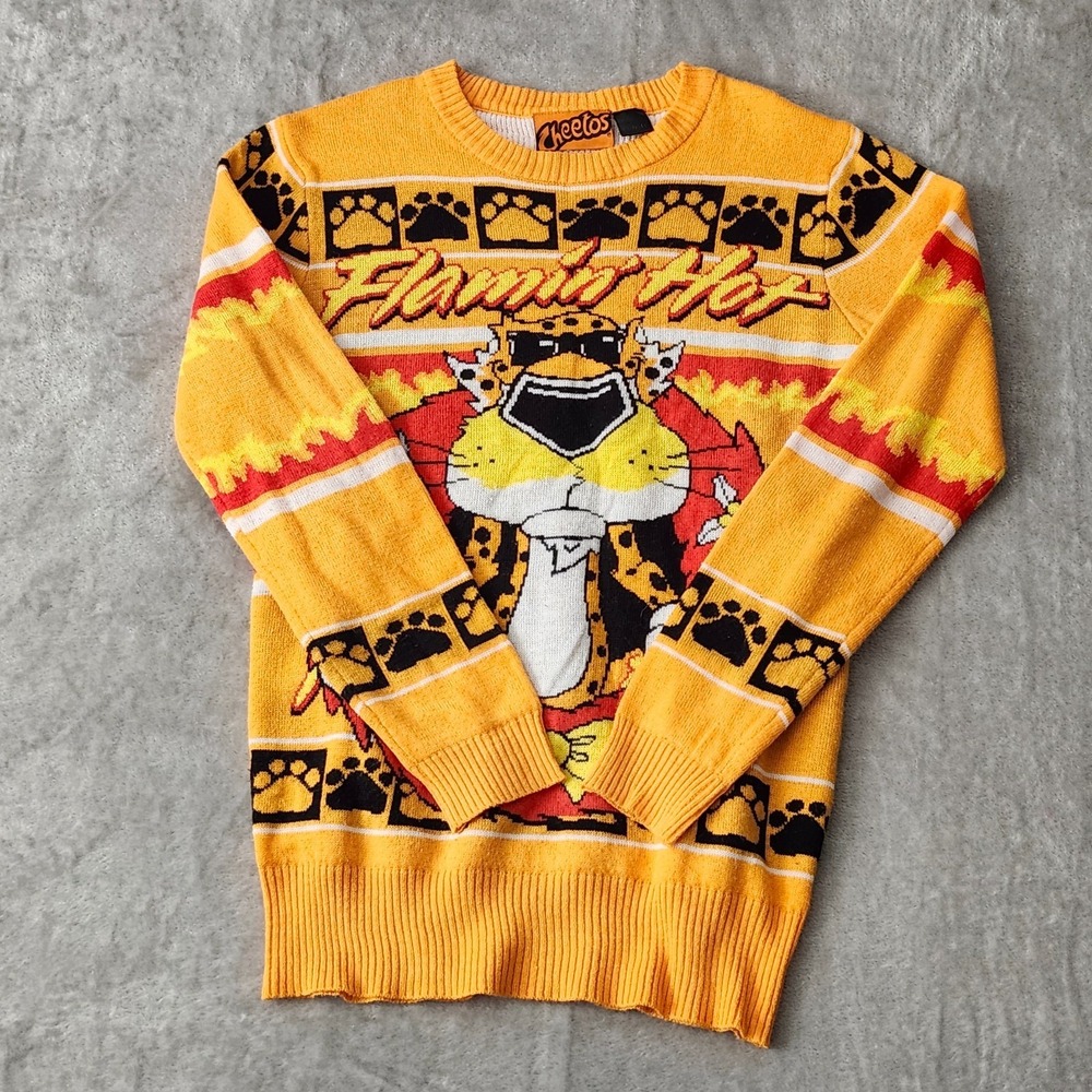 Flaming Hot Ugly Sweater Chester Cheeto Orange And Red‎ XS Unisex 2020 Pepsi Co